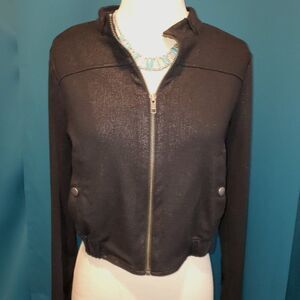 Frechi Cropped coat with black ghost pattern & bronzed zipper – Large